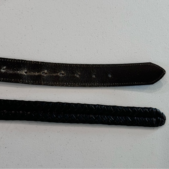 2 Leather Mens Belts Coach Braided Black 5922 Brown Sz 42 Gold Tone Brass - Picture 4 of 11